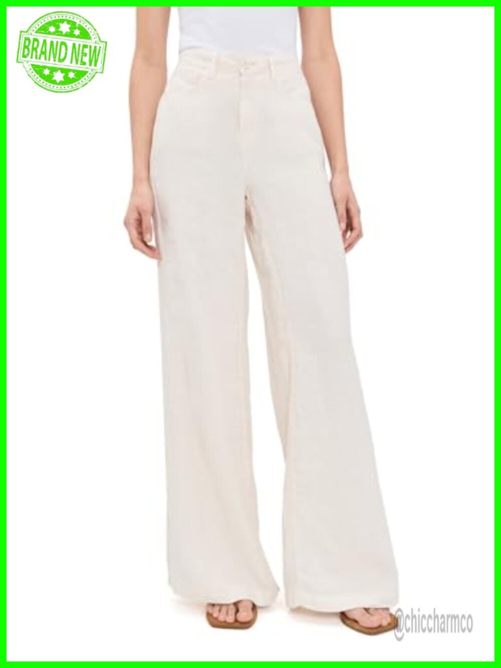 High Rise Wide Leg Linen Pants Palazzo Flat Front Button Zip Fly